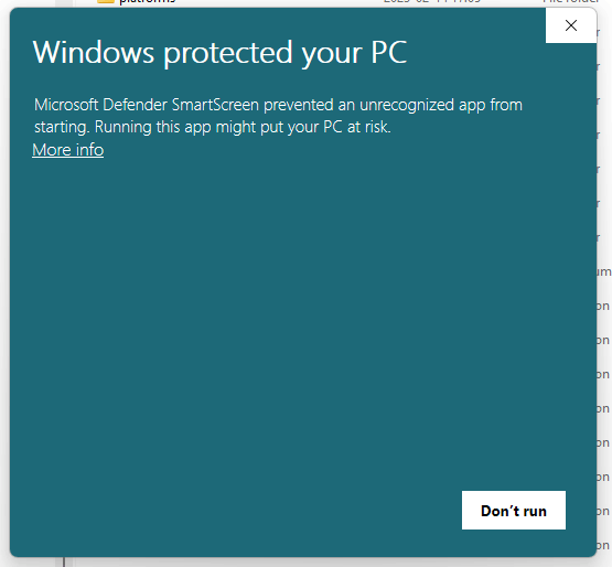 Windows SmartScreen prompt